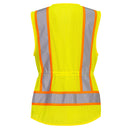Back view of yellow women's executive safety vest with reflective tape