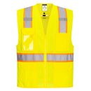 Front view of custom yellow Class 2 mesh safety vest with D-ring access