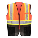Front view of orange and black X-back executive mesh safety vest