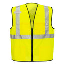 Front view of custom yellow X-back ANSI Class 2 mesh safety vest