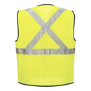 Back view of yellow X-back ANSI Class 2 mesh safety vest