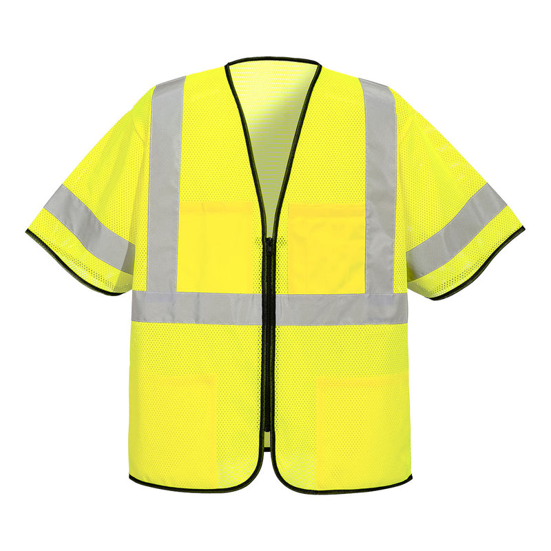 Front view of custom yellow ANSI Class 3 mesh safety vest with sleeves