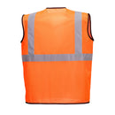 Back view of orange band-and-brace mesh safety vest with reflective tape