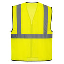 Back view of yellow band-and-brace mesh safety vest with reflective tape