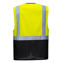 Load image into Gallery viewer, Back view of Custom Warsaw Yellow and Black Professional Style Safety Vest
