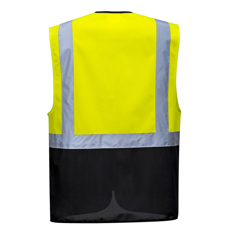 Back view of Custom Warsaw Yellow and Black Professional Style Safety Vest