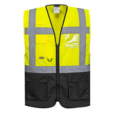 Load image into Gallery viewer, Front view of Custom Warsaw Yellow and Black Professional Style Safety Vest
