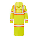 Back view of yellow Class 3 48-inch hi-vis rain coat with contrast reflective tape