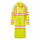 Front view of yellow Class 3 48-inch hi-vis rain coat with contrast reflective tape