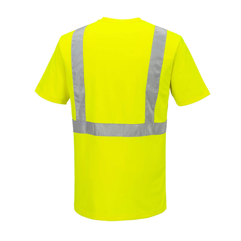 Back view of yellow ANSI Class 2 short-sleeve safety T-shirt