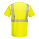 Back view of yellow segmented-tape ANSI Class 2 short-sleeve safety T-shirt