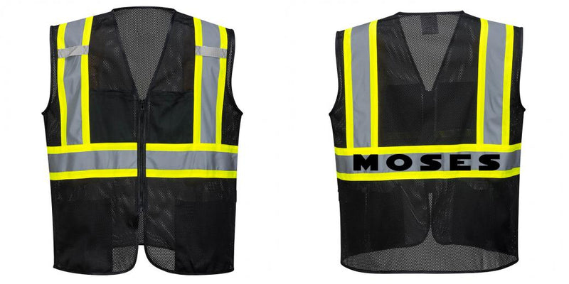 Custom Black Safety Vest Reflective High Visibility with Pockets