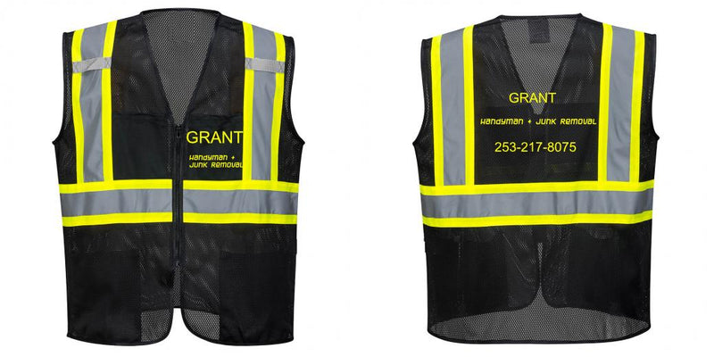 Custom Black Safety Vest Reflective High Visibility with Pockets