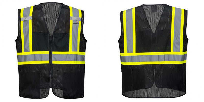 Custom Black Safety Vest Reflective High Visibility with Pockets