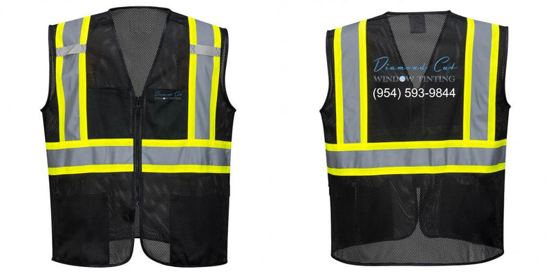 Custom Black Safety Vest Reflective High Visibility with Pockets