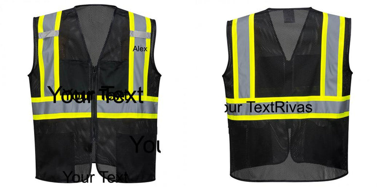 Custom Black Safety Vest Reflective High Visibility with Pockets