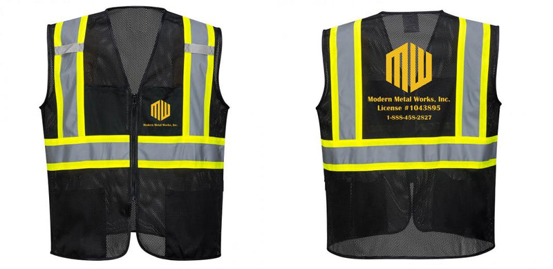 Custom Black Safety Vest Reflective High Visibility with Pockets