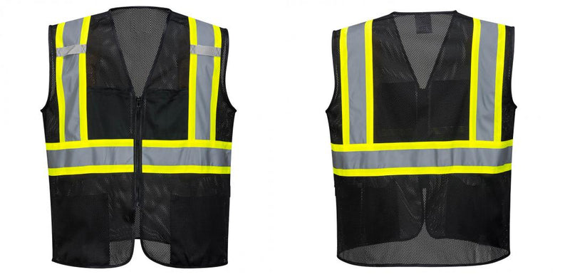 Custom Black Safety Vest Reflective High Visibility with Pockets