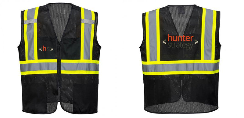 Custom Black Safety Vest Reflective High Visibility with Pockets