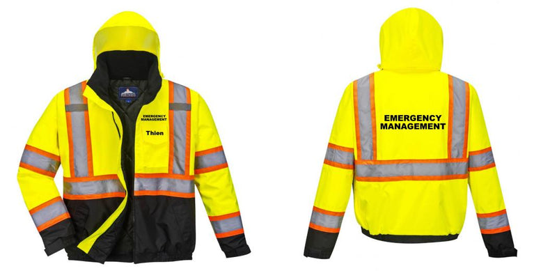 Custom Reflective Hi-Vis 2-in-1 Winter Bomber Jacket in Yellow/Black