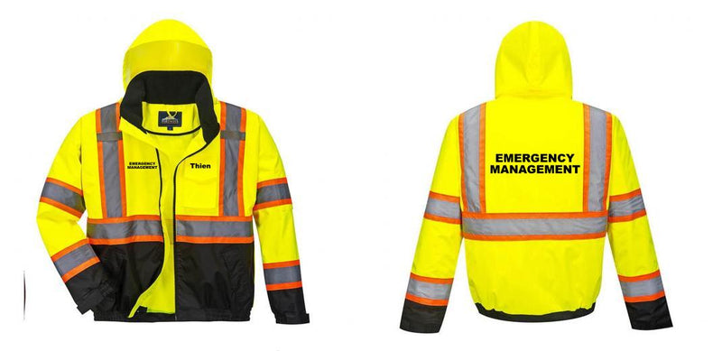 Custom High Visibility Class 3 Yellow/Black Winter Bomber Jacket