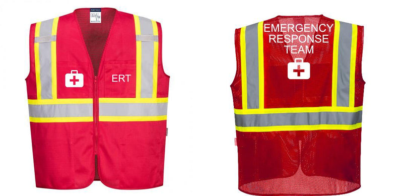 Custom RED Safety Vest Reflective High Visibility with Pockets