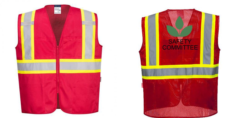 Custom RED Safety Vest Reflective High Visibility with Pockets