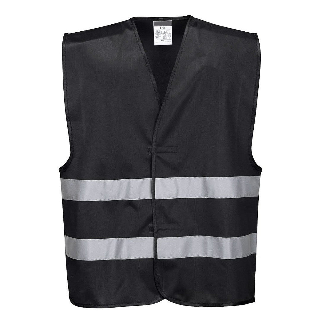 Front of reflective black safety vest - safety vest warehouse