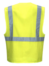 Load image into Gallery viewer, Back of Yellow ANSI Class 2 Safety Vest with hi viz reflective tape
