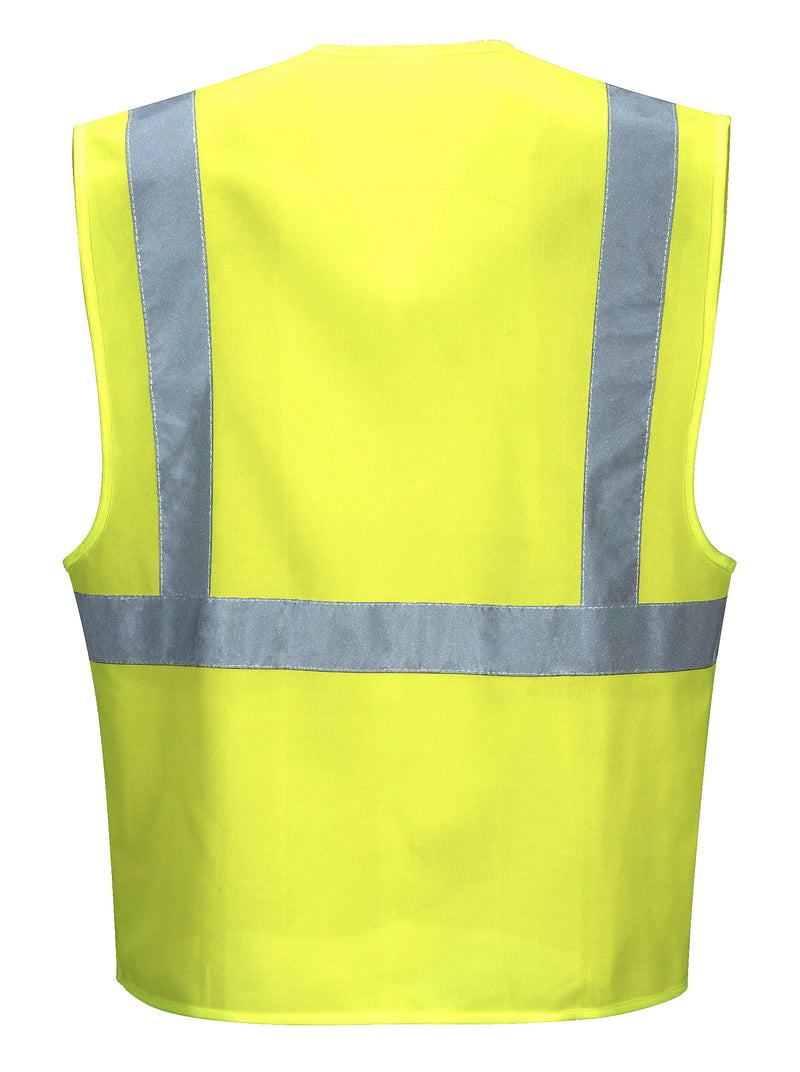 Back of Yellow ANSI Class 2 Safety Vest with hi viz reflective tape