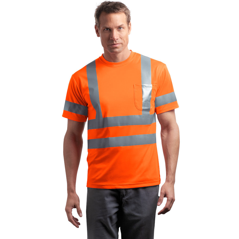 Custom Class 3 Orange Short Sleeve Double Reflective Tape Snag-Resistant T-Shirt