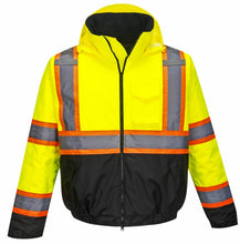 Load image into Gallery viewer, Custom High Visibility Class 3 Yellow/Black Winter Bomber Jacket
