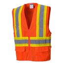 Custom hi-vis orange contrast mesh safety vest with reflective striping