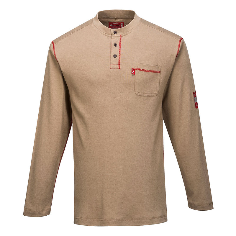 Flame Resistant Long Sleeve Khaki Henley