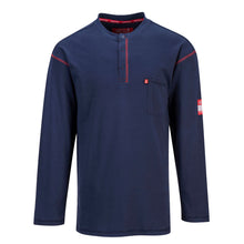 Load image into Gallery viewer, Flame Resistant Long Sleeve Navy Blue Henley
