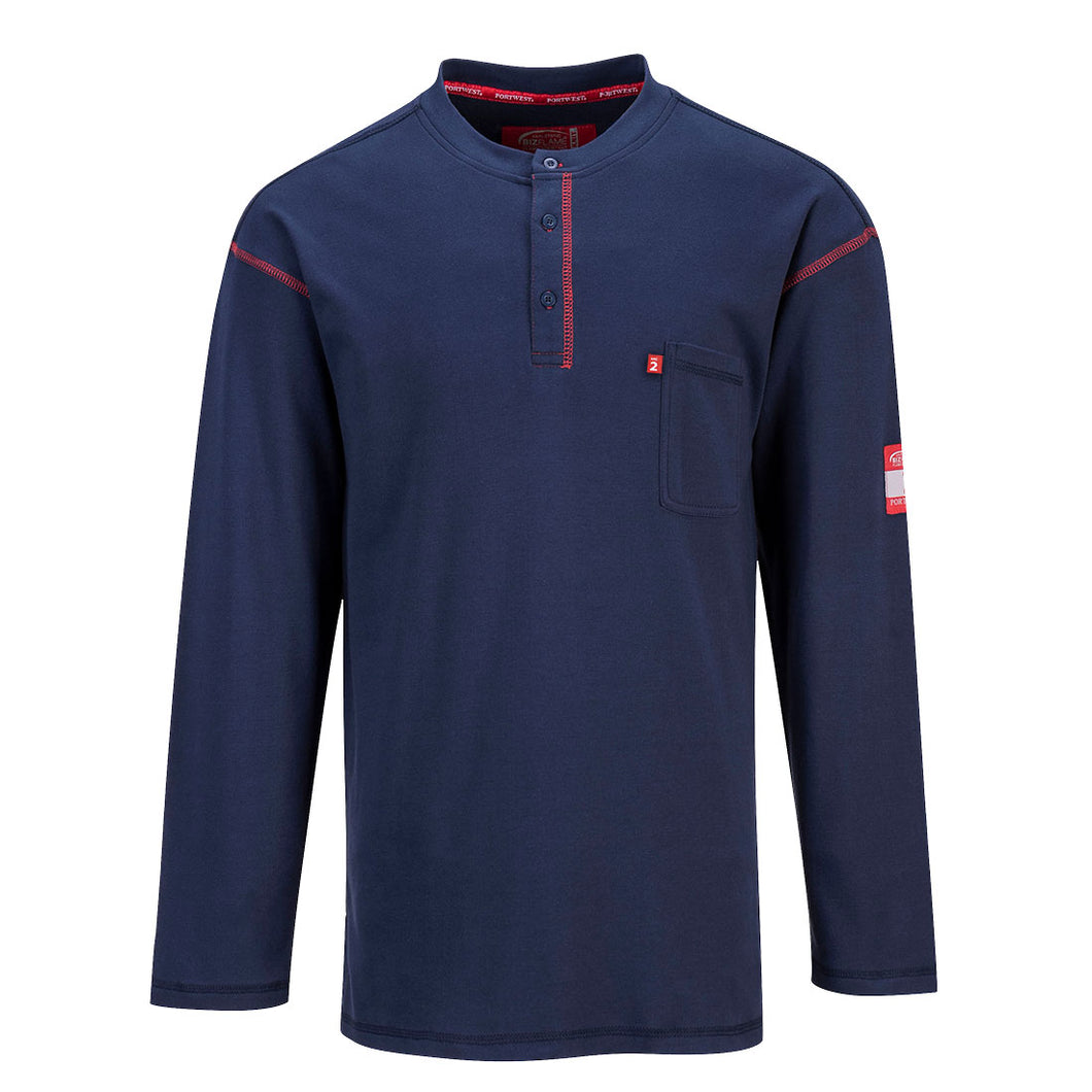 Flame Resistant Long Sleeve Navy Blue Henley
