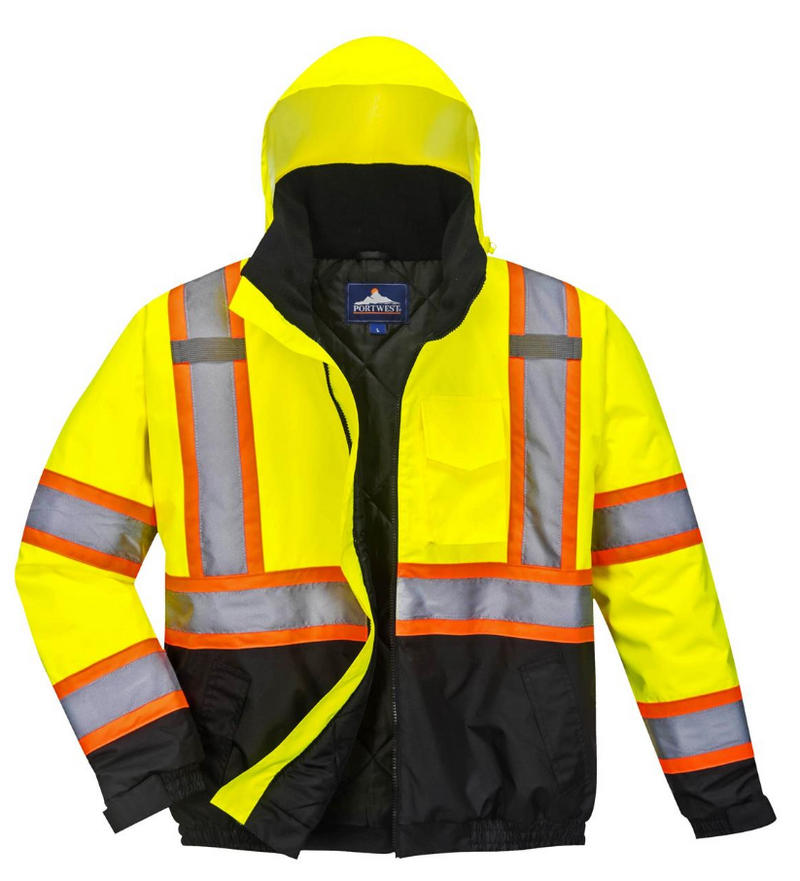 Custom Reflective Hi-Vis 2-in-1 Winter Bomber Jacket in Yellow/Black