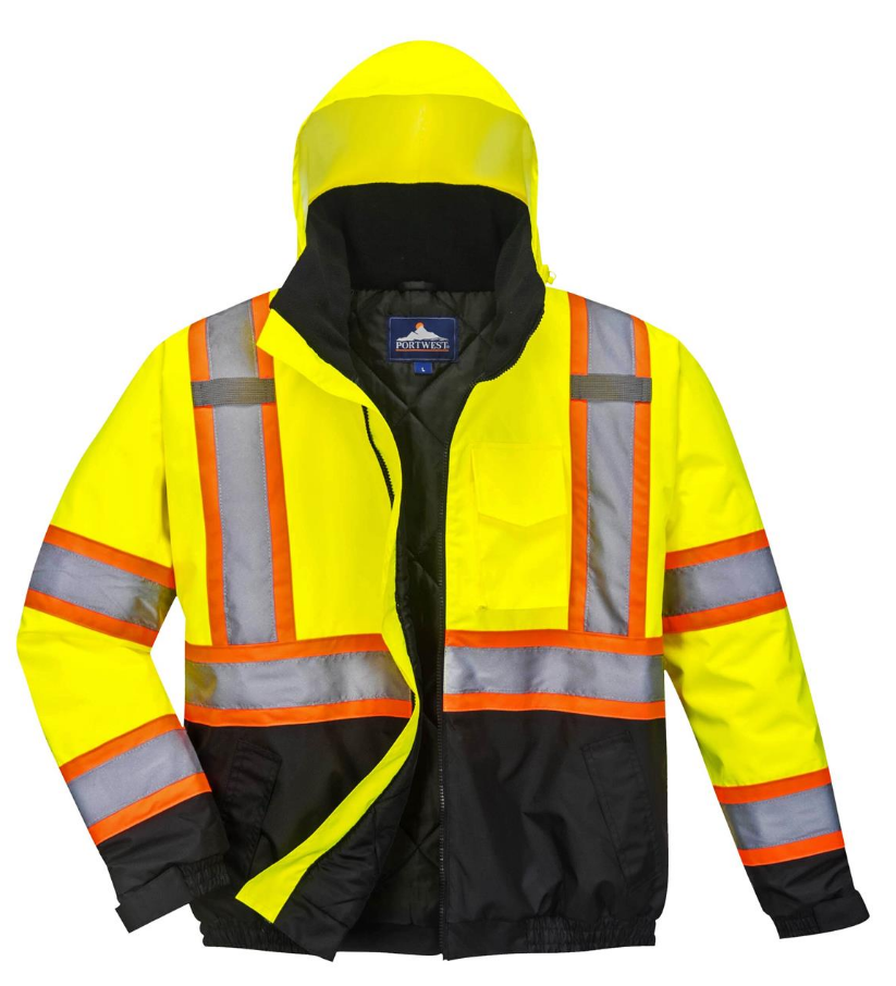 Hi-Vis 2-in-1 Winter Bomber Jacket in Yellow/Black with 2