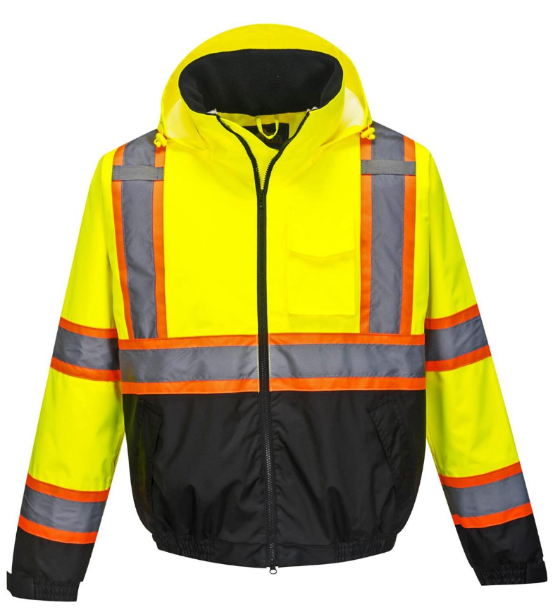 Custom Reflective Hi-Vis 2-in-1 Winter Bomber Jacket in Yellow/Black