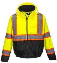Load image into Gallery viewer, Hi-Vis 2-in-1 Winter Bomber Jacket in Yellow/Black with 2&quot; Reflective Tape
