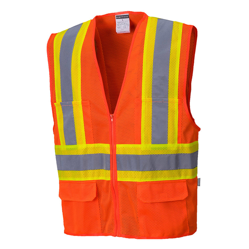 Hi-vis orange contrast full mesh safety vest with reflective striping