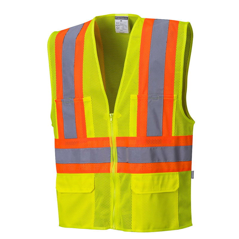 Hi-vis yellow contrast full mesh safety vest with reflective striping