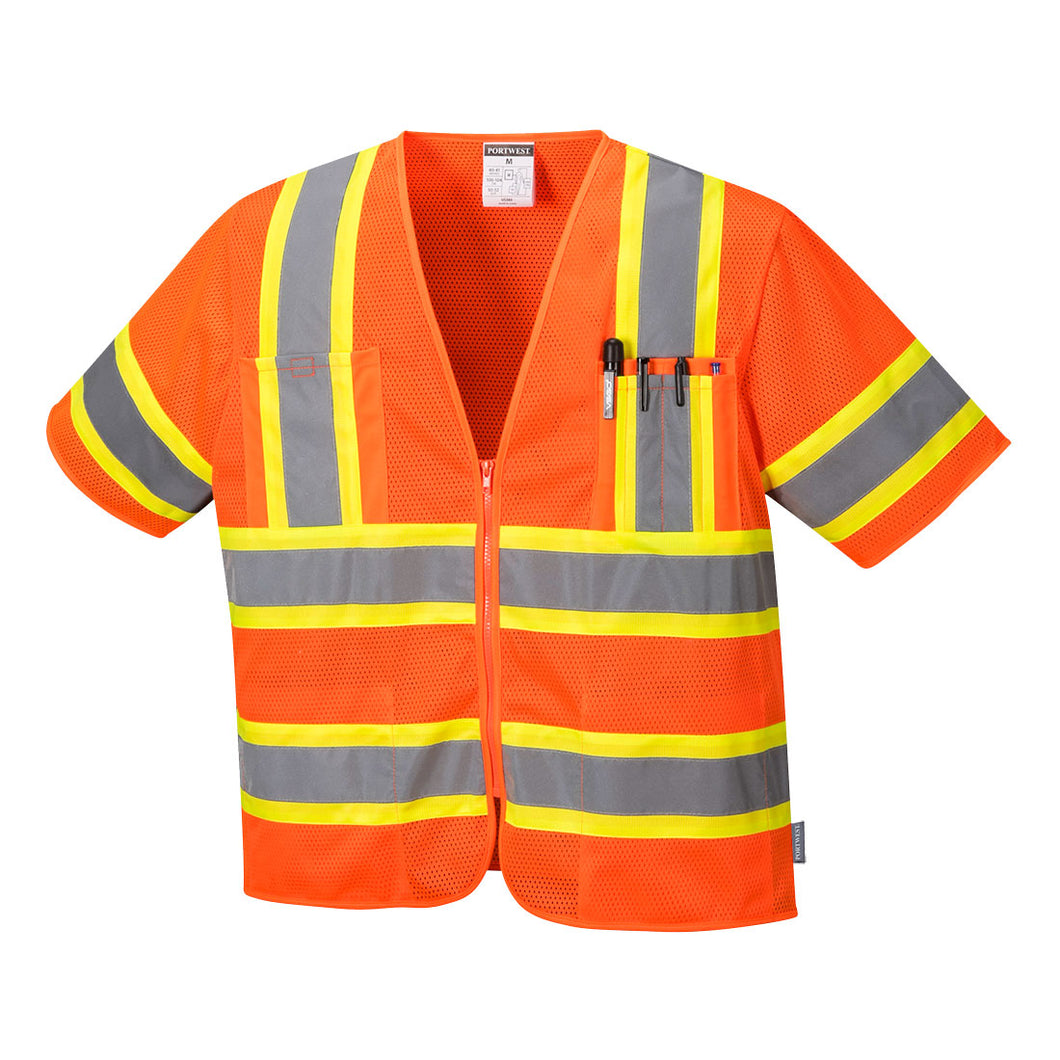Custom Class 3 Orange Safety Vest Sleeved Hi-Vis with Pockets