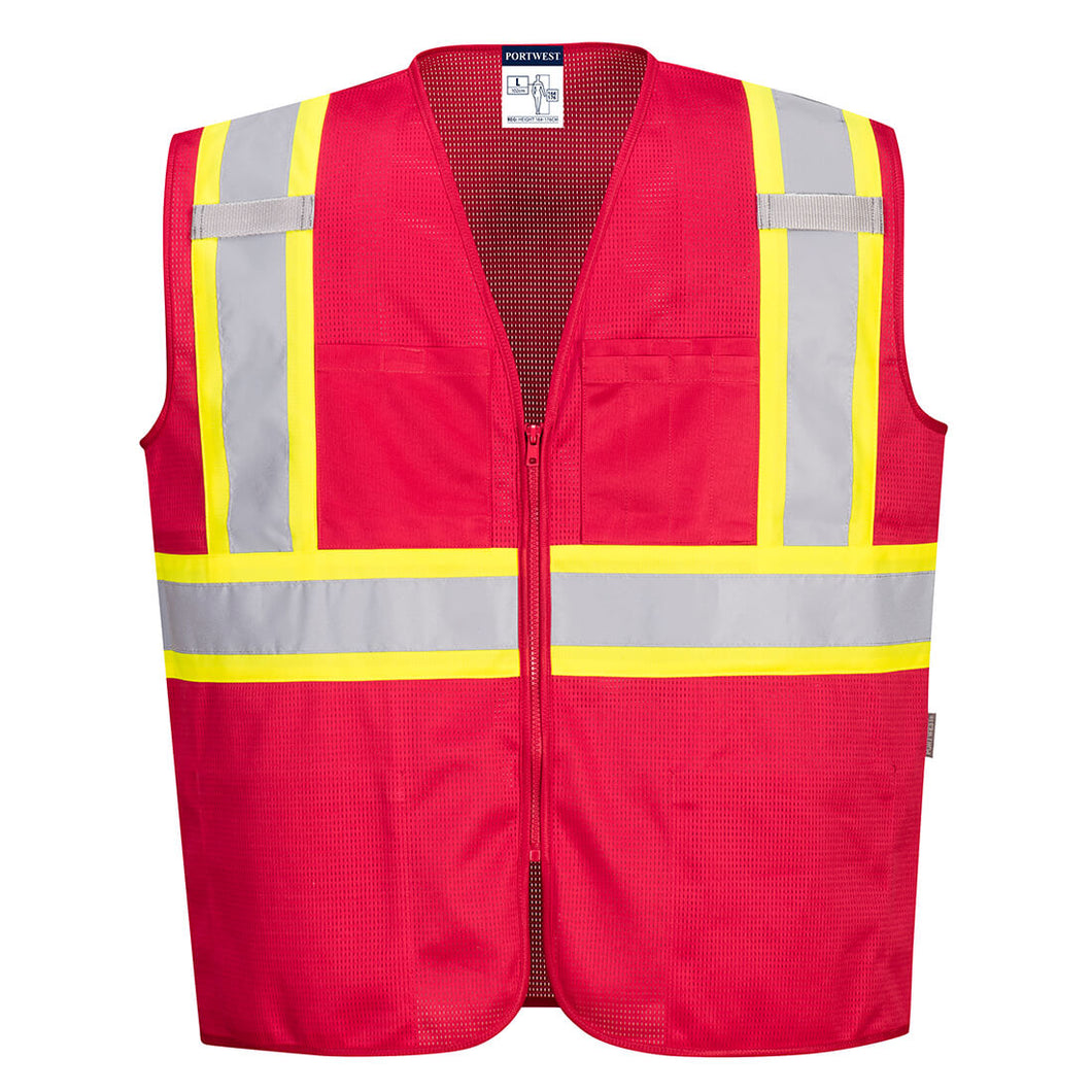 Custom RED Safety Vest Reflective High Visibility with Pockets